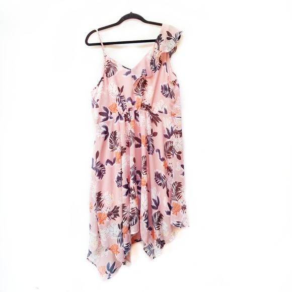 A New Day Pink Floral Chiffon Dress Asymmetrical Surplice Bodice Size XXL - Picture 4 of 7